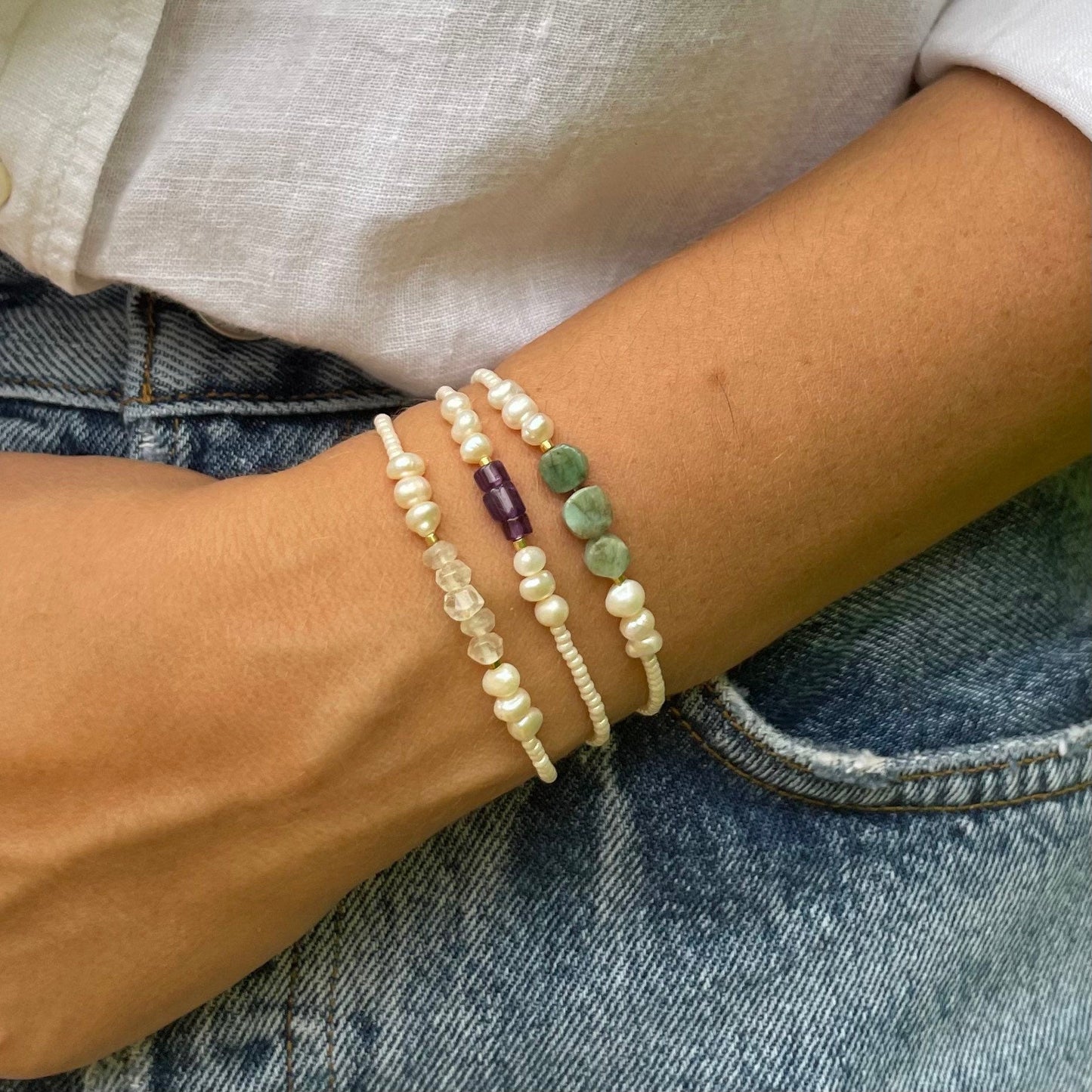 Crystal Pearls Beaded Bracelet-Gypsytear