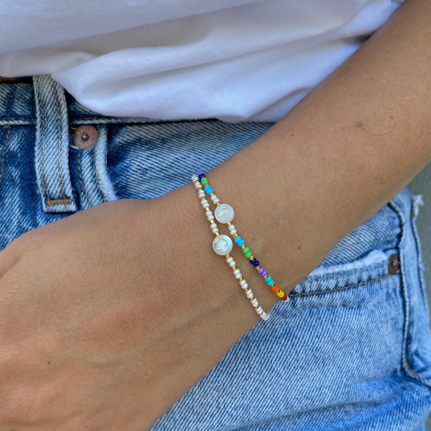 Mother of Pearl Initials Beaded Bracelet N-Z-Gypsytear