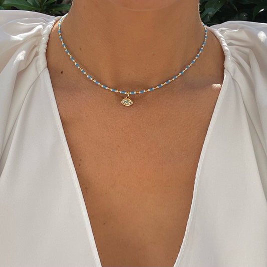 Oko Evil Eye Charm Beaded Necklace-Gypsytear