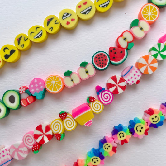 Polymer Clay Disc Beads - Emoji Fruit Candy Rainbow Flowers-Gypsytear