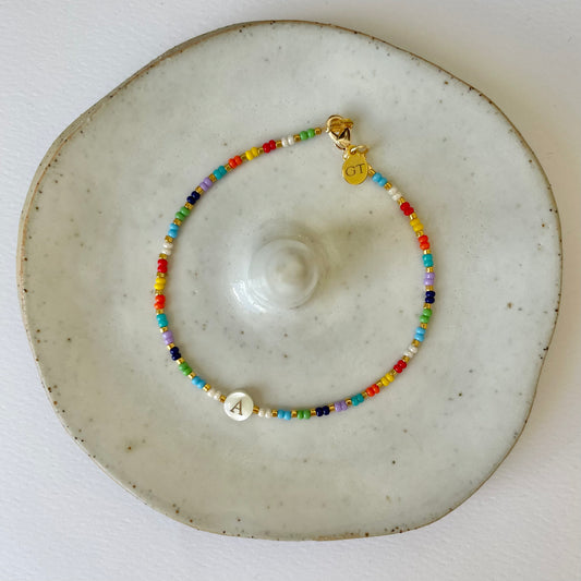 Mother of Pearl Initials Beaded Bracelet A-M