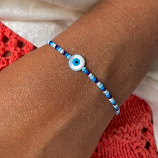 Azure Evil Eye Beaded Bracelet