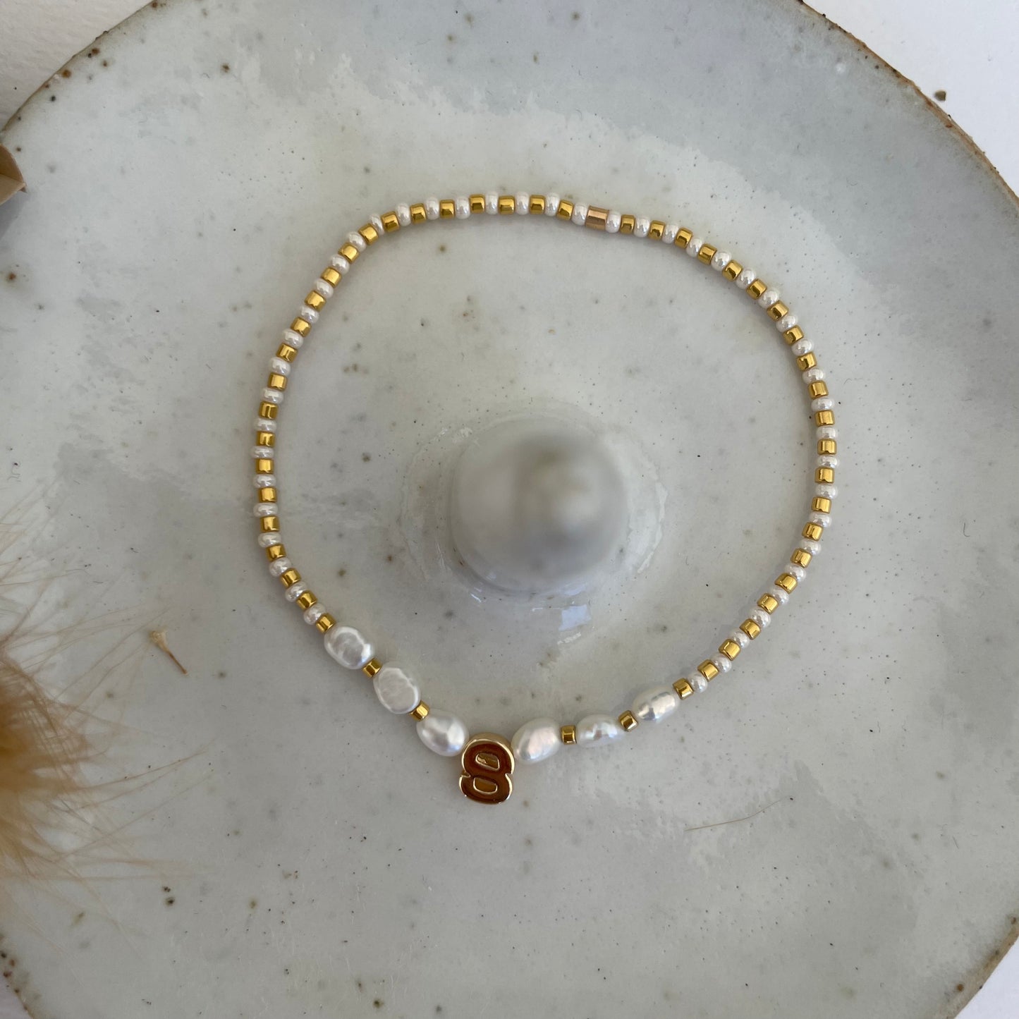 Sienna Pearl Love Letters Gold Plated Beaded Bracelet A-M