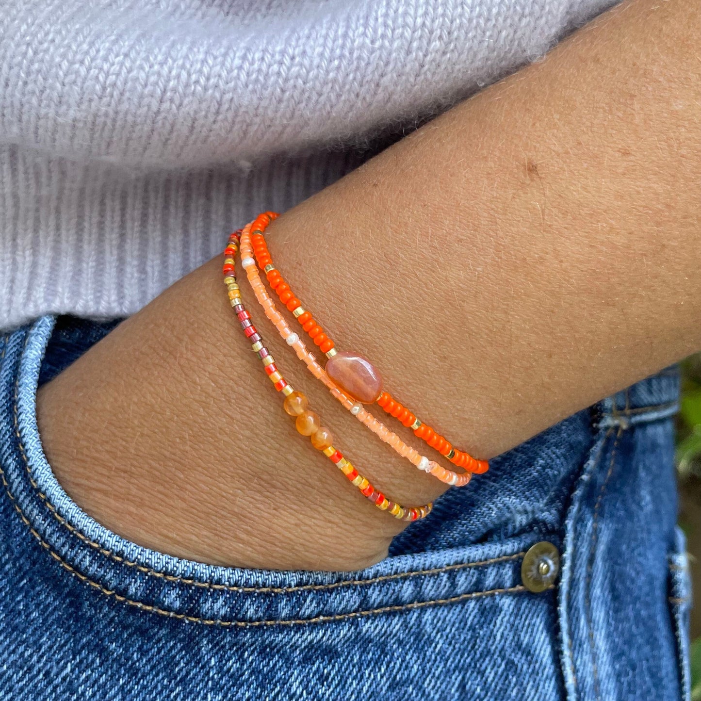 Orange Beaded Bracelets Pack-Gypsytear