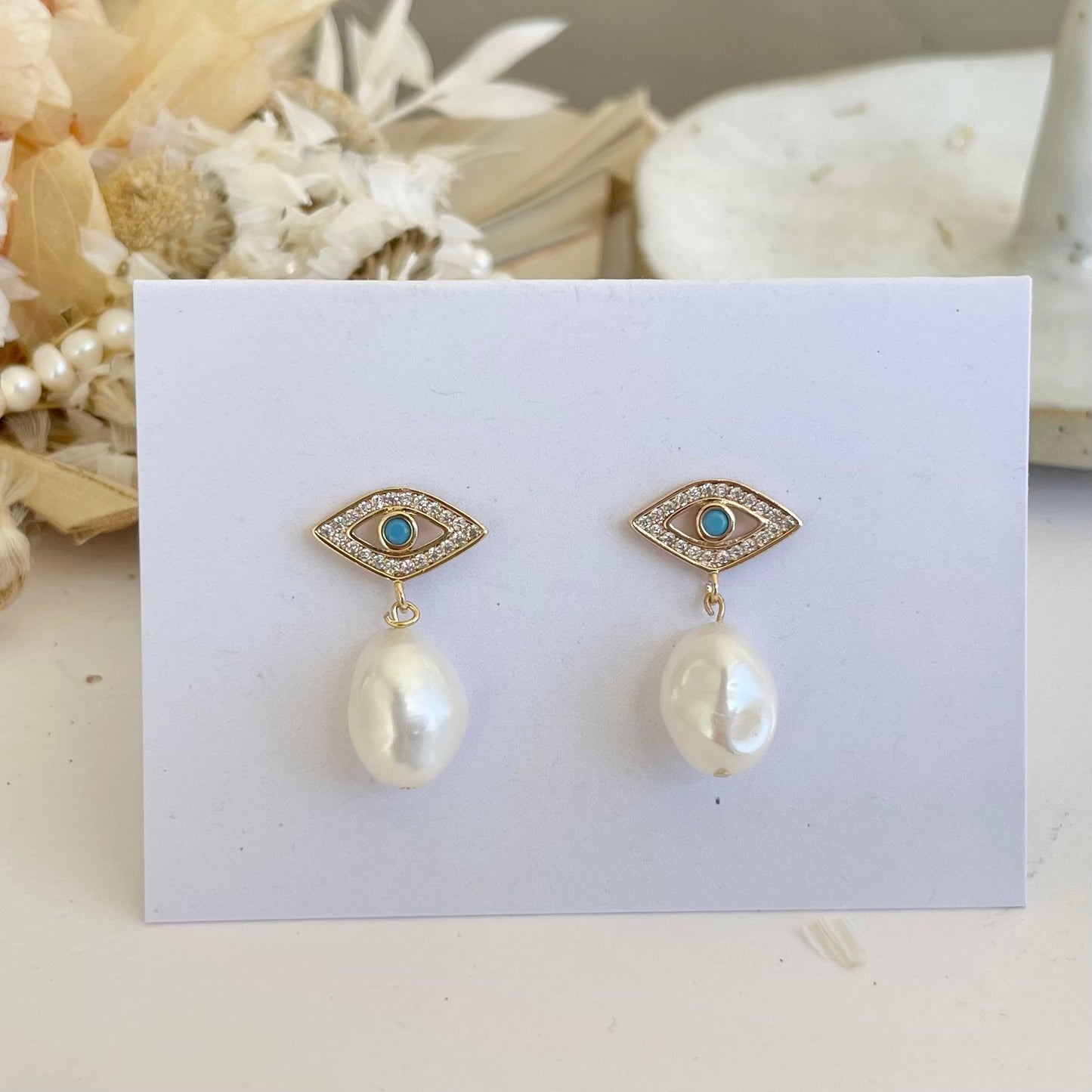 Oko Evil Eye Pearl Earrings